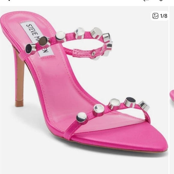 Steve Madden Dorinda Fuchsia Heeled Sandal with Silver Studs - Picture 2 of 6